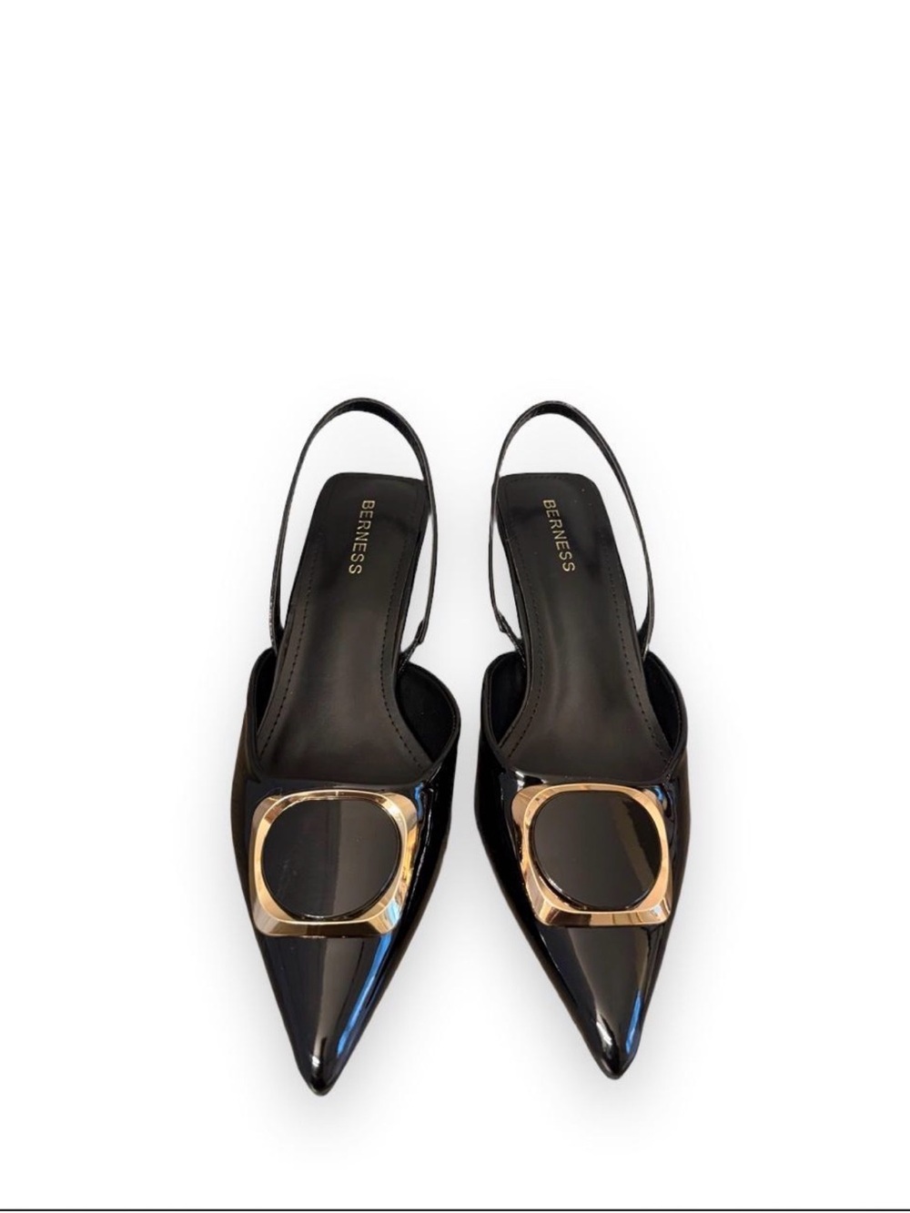 Berness Black Patent Slingback Flats with Gold Accent